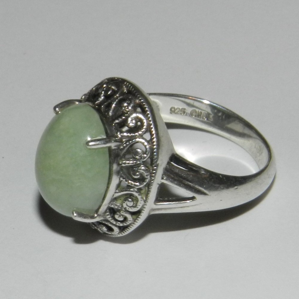 DESIGNER "CNA" STERLING SILVER FILIGREE OVAL JADE WOMENS RING SIZE 5 - Picture 5 of 9